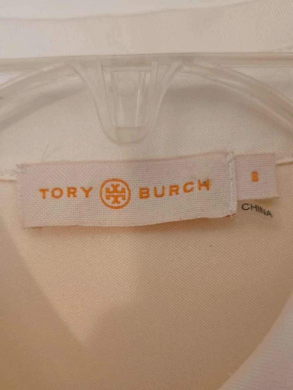 Tory Burch Ivory Silk Long-Sleeve Button Placket Shirt with Gold Buttons